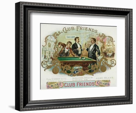 Club Friends Brand Cigar Box Label, Billards-Lantern Press-Framed Art Print