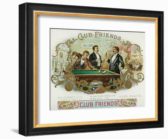 Club Friends Brand Cigar Box Label, Billards-Lantern Press-Framed Art Print