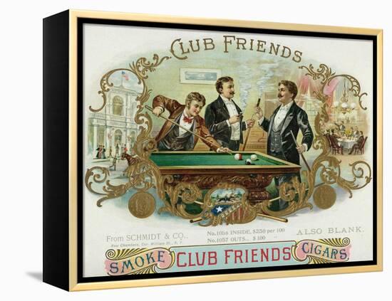 Club Friends Brand Cigar Box Label, Billards-Lantern Press-Framed Stretched Canvas