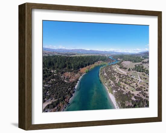 Clutha River at Outlet, Lake Wanaka, and Lake Outlet Holiday Park, Otago, South Island, New Zealand-David Wall-Framed Photographic Print