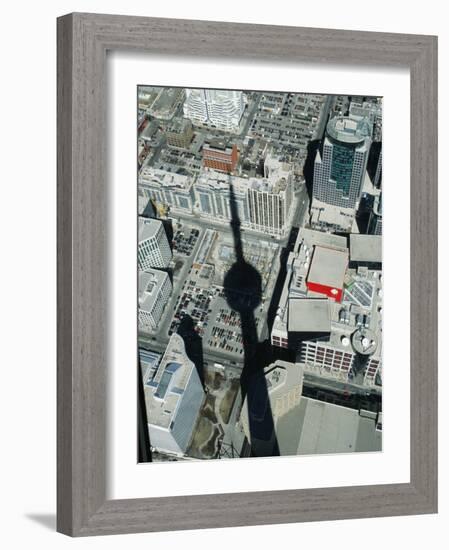 Cn Tower at 533 M or 1,815 Ft High, Canada's Wonder of World, Casting Shadow over Downtown Toronto-Mark Hannaford-Framed Photographic Print