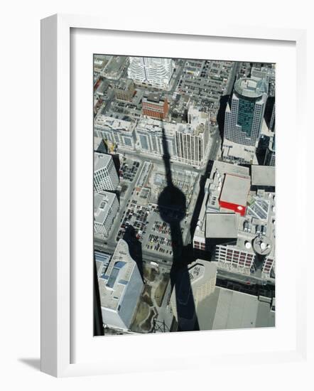 Cn Tower at 533 M or 1,815 Ft High, Canada's Wonder of World, Casting Shadow over Downtown Toronto-Mark Hannaford-Framed Photographic Print