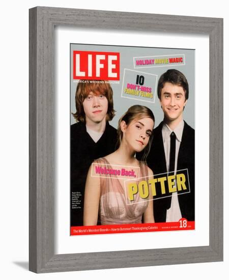 Co-stars of Harry Potter films Rupert Grint, Emma Watson and Daniel Radcliffe, November 18, 2005-Kayt Jones-Framed Photographic Print