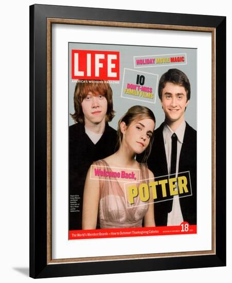 Co-stars of Harry Potter films Rupert Grint, Emma Watson and Daniel Radcliffe, November 18, 2005-Kayt Jones-Framed Photographic Print