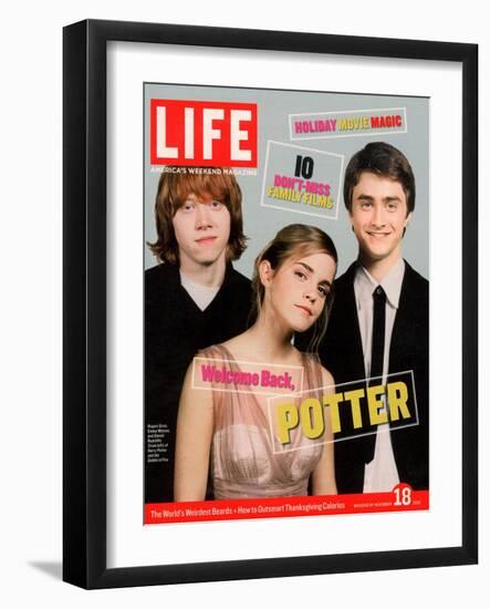 Co-stars of Harry Potter films Rupert Grint, Emma Watson and Daniel Radcliffe, November 18, 2005-Kayt Jones-Framed Photographic Print