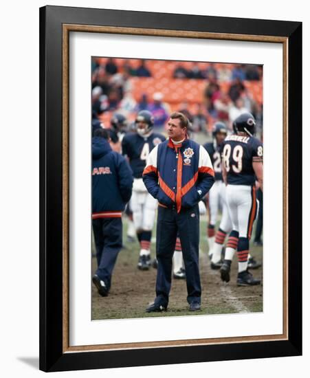 Coach Ditka standing in a stadium, Soldier Field, Lake Shore Drive, Chicago, Cook County, Illino...-null-Framed Photographic Print