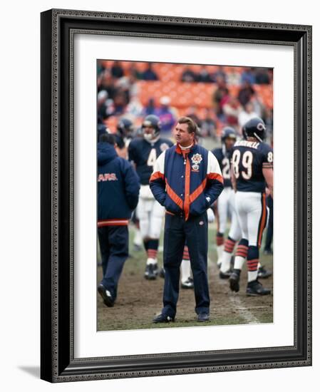 Coach Ditka standing in a stadium, Soldier Field, Lake Shore Drive, Chicago, Cook County, Illino...-null-Framed Photographic Print