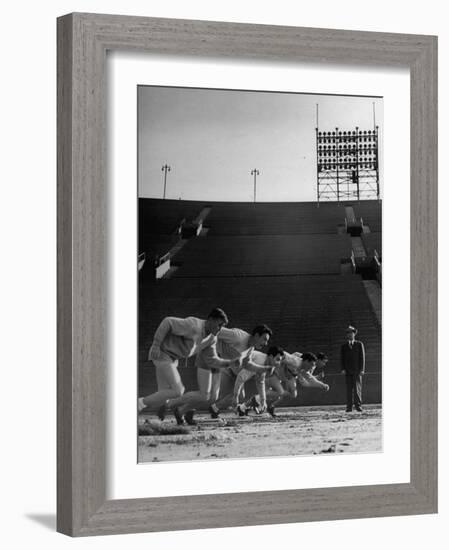 Coach Jess Hill, Leading the Track Team's Practice-John Florea-Framed Photographic Print