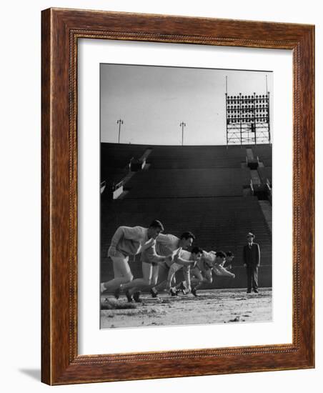 Coach Jess Hill, Leading the Track Team's Practice-John Florea-Framed Photographic Print