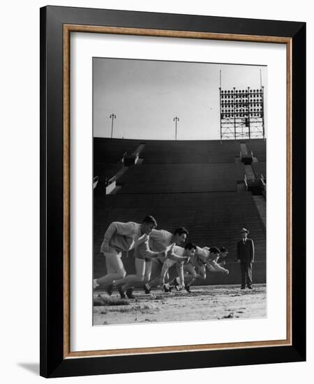 Coach Jess Hill, Leading the Track Team's Practice-John Florea-Framed Photographic Print