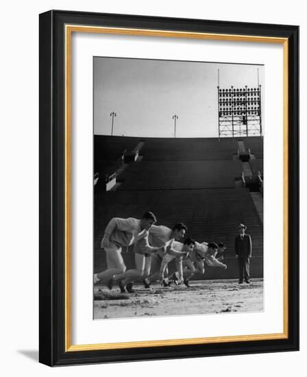 Coach Jess Hill, Leading the Track Team's Practice-John Florea-Framed Photographic Print