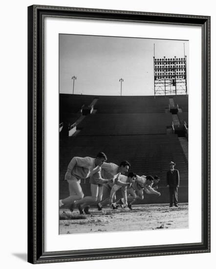 Coach Jess Hill, Leading the Track Team's Practice-John Florea-Framed Photographic Print