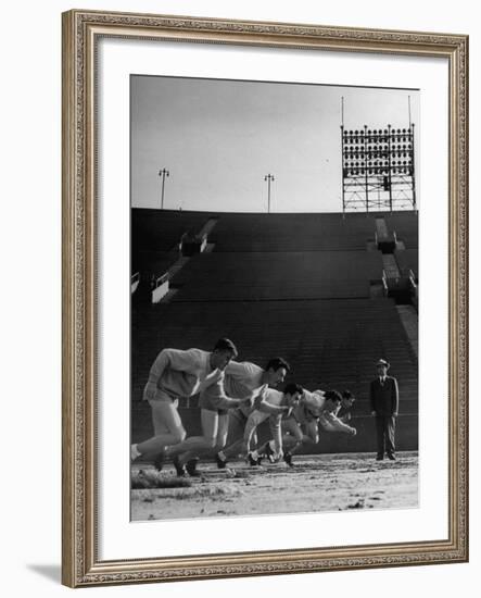 Coach Jess Hill, Leading the Track Team's Practice-John Florea-Framed Photographic Print