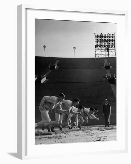 Coach Jess Hill, Leading the Track Team's Practice-John Florea-Framed Photographic Print