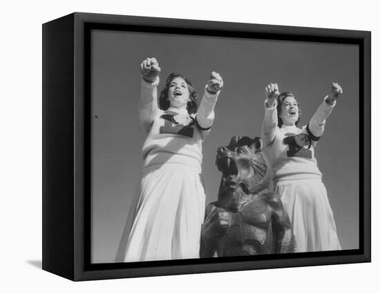 Coach of Lawrence High School Cheerleaders During Football Game-Francis Miller-Framed Premier Image Canvas