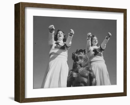 Coach of Lawrence High School Cheerleaders During Football Game-Francis Miller-Framed Photographic Print