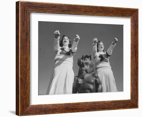 Coach of Lawrence High School Cheerleaders During Football Game-Francis Miller-Framed Photographic Print