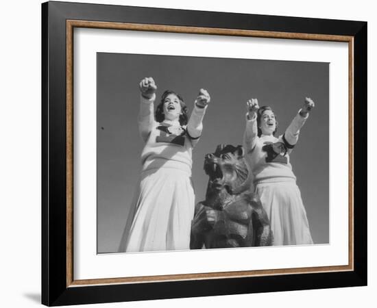 Coach of Lawrence High School Cheerleaders During Football Game-Francis Miller-Framed Photographic Print