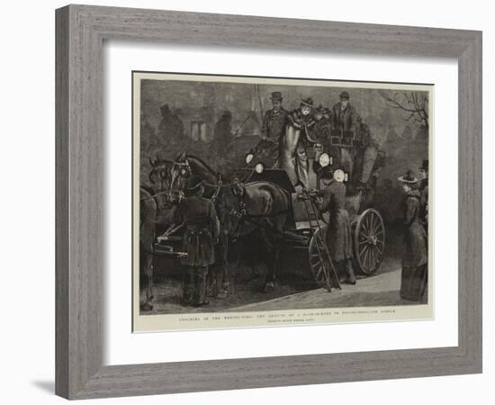 Coaching in the Winter-Time, the Arrival of a Four-In-Hand in Northumberland Avenue-Arthur Hopkins-Framed Giclee Print
