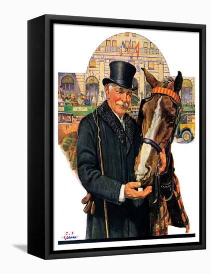 "Coachman and Horse,"November 29, 1930-J.F. Kernan-Framed Premier Image Canvas