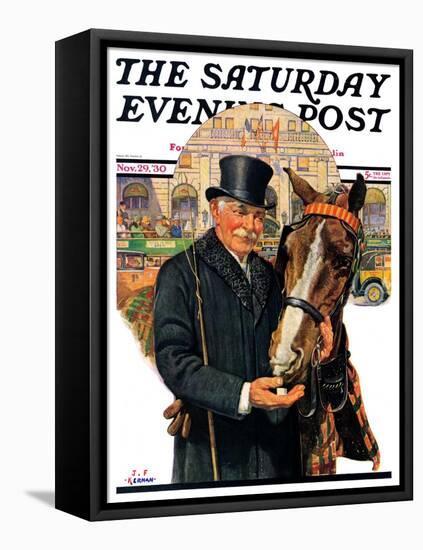 "Coachman and Horse," Saturday Evening Post Cover, November 29, 1930-J.F. Kernan-Framed Premier Image Canvas