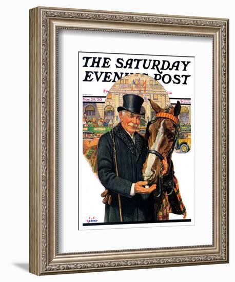 "Coachman and Horse," Saturday Evening Post Cover, November 29, 1930-J.F. Kernan-Framed Premium Giclee Print