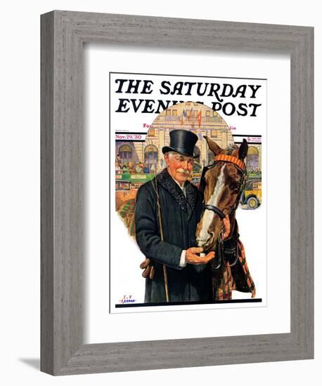 "Coachman and Horse," Saturday Evening Post Cover, November 29, 1930-J.F. Kernan-Framed Premium Giclee Print