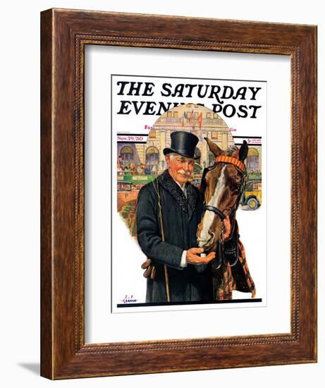 "Coachman and Horse," Saturday Evening Post Cover, November 29, 1930-J.F. Kernan-Framed Premium Giclee Print