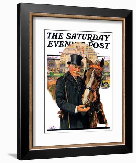 "Coachman and Horse," Saturday Evening Post Cover, November 29, 1930-J.F. Kernan-Framed Premium Giclee Print