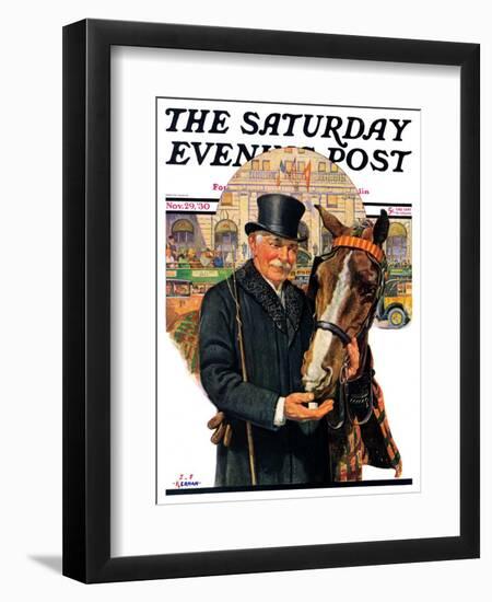 "Coachman and Horse," Saturday Evening Post Cover, November 29, 1930-J.F. Kernan-Framed Premium Giclee Print