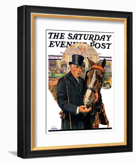 "Coachman and Horse," Saturday Evening Post Cover, November 29, 1930-J.F. Kernan-Framed Premium Giclee Print