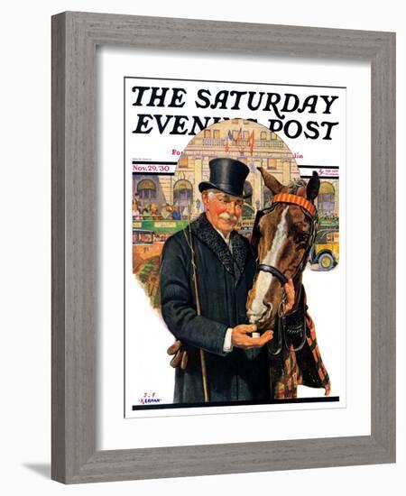 "Coachman and Horse," Saturday Evening Post Cover, November 29, 1930-J.F. Kernan-Framed Giclee Print