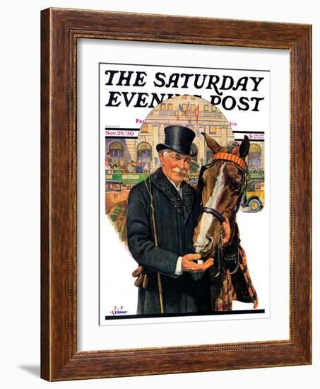 "Coachman and Horse," Saturday Evening Post Cover, November 29, 1930-J.F. Kernan-Framed Giclee Print