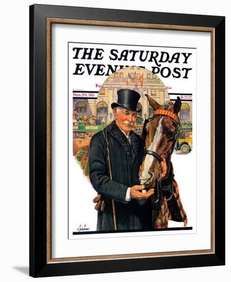 "Coachman and Horse," Saturday Evening Post Cover, November 29, 1930-J.F. Kernan-Framed Giclee Print