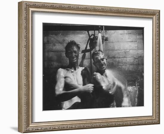 Coal-Blakened Rescue Miners Showering after Mine Disaster-Carl Mydans-Framed Photographic Print