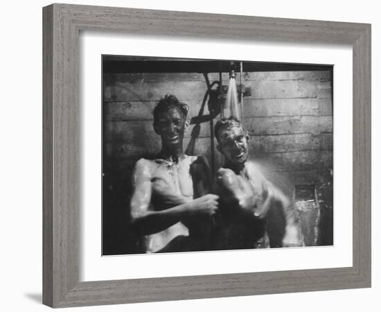 Coal-Blakened Rescue Miners Showering after Mine Disaster-Carl Mydans-Framed Photographic Print