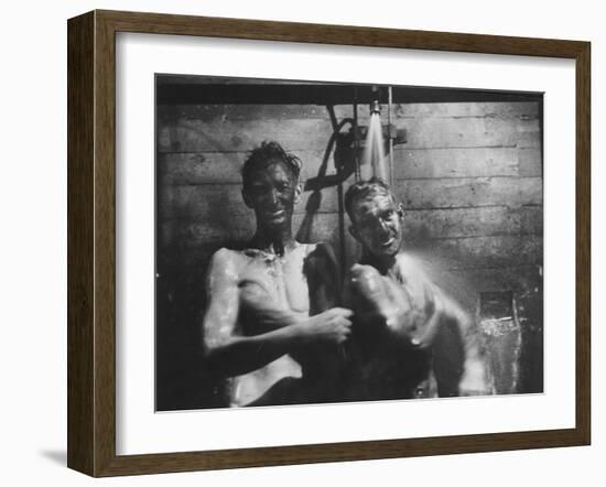 Coal-Blakened Rescue Miners Showering after Mine Disaster-Carl Mydans-Framed Photographic Print