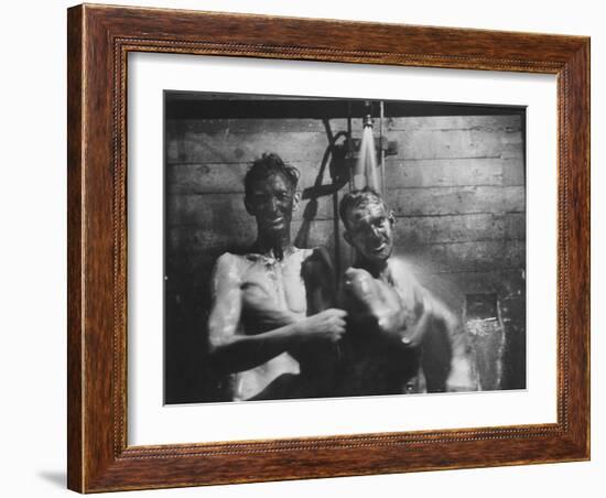 Coal-Blakened Rescue Miners Showering after Mine Disaster-Carl Mydans-Framed Photographic Print