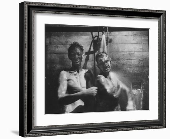 Coal-Blakened Rescue Miners Showering after Mine Disaster-Carl Mydans-Framed Photographic Print