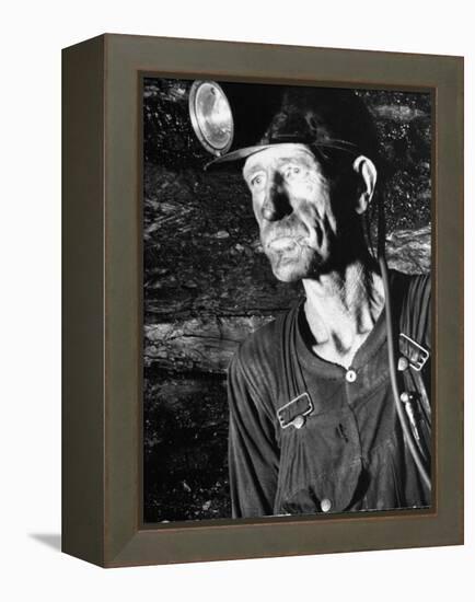 Coal Miner with Head Gear on Working in Mine-Dmitri Kessel-Framed Premier Image Canvas