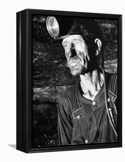 Coal Miner with Head Gear on Working in Mine-Dmitri Kessel-Framed Premier Image Canvas