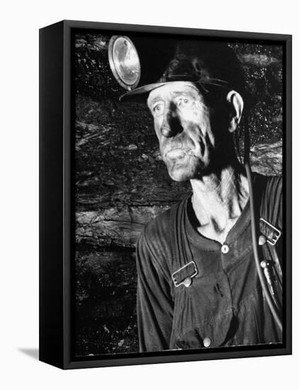 Coal Miner with Head Gear on Working in Mine-Dmitri Kessel-Framed Premier Image Canvas