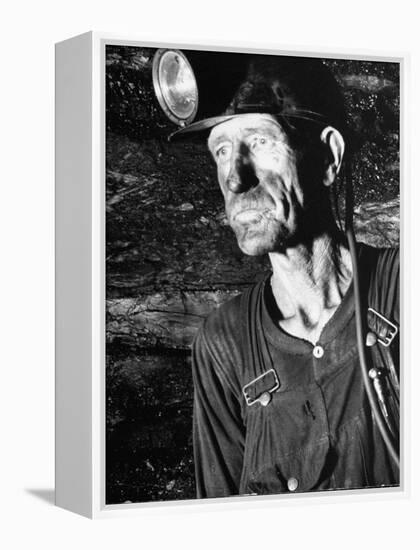 Coal Miner with Head Gear on Working in Mine-Dmitri Kessel-Framed Premier Image Canvas