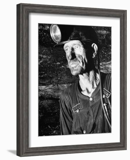 Coal Miner with Head Gear on Working in Mine-Dmitri Kessel-Framed Photographic Print