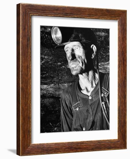 Coal Miner with Head Gear on Working in Mine-Dmitri Kessel-Framed Photographic Print