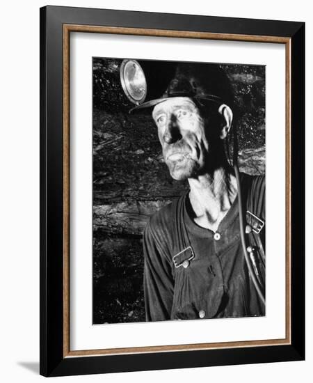 Coal Miner with Head Gear on Working in Mine-Dmitri Kessel-Framed Photographic Print