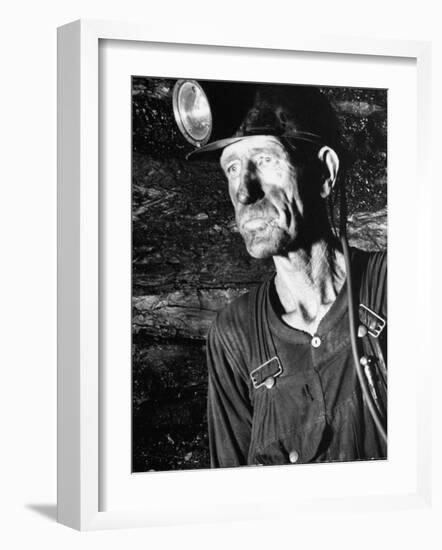 Coal Miner with Head Gear on Working in Mine-Dmitri Kessel-Framed Photographic Print