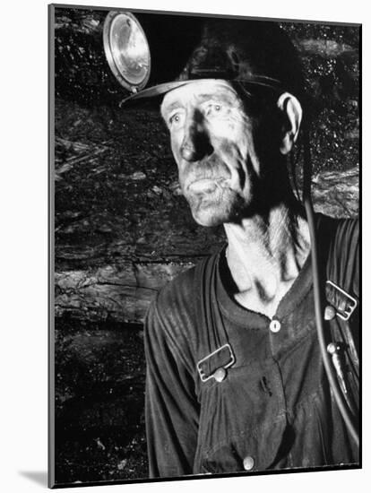 Coal Miner with Head Gear on Working in Mine-Dmitri Kessel-Mounted Photographic Print