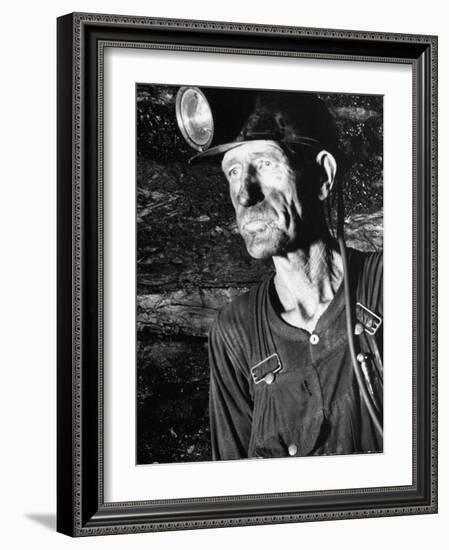 Coal Miner with Head Gear on Working in Mine-Dmitri Kessel-Framed Photographic Print