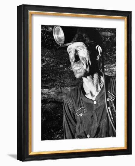 Coal Miner with Head Gear on Working in Mine-Dmitri Kessel-Framed Photographic Print